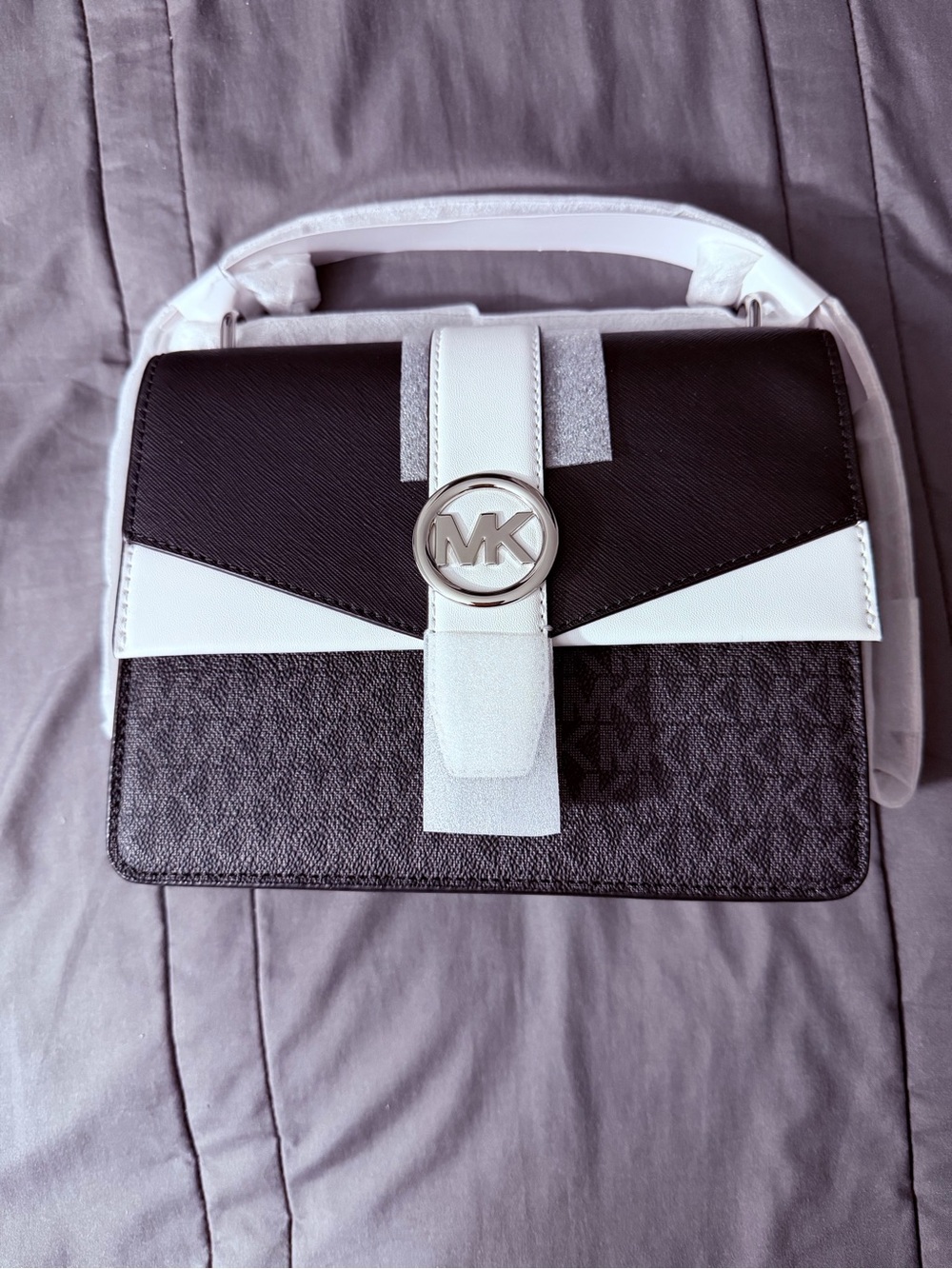 Michael Kors Black and White Logo Accent Satchel